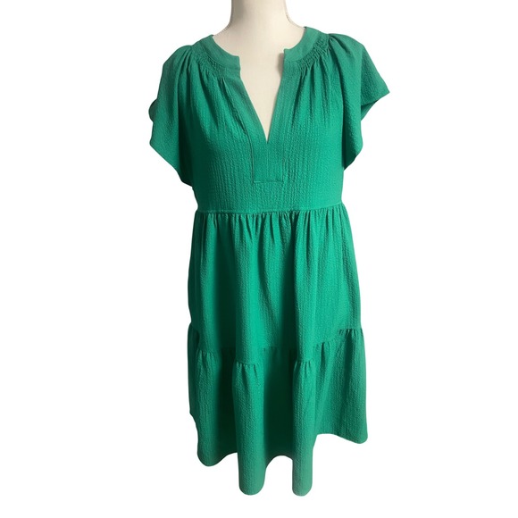 Calvin Klein Dresses & Skirts - Calvin Klein Green V Neck Cap Sleeve Flared Midi Dress Women's 8